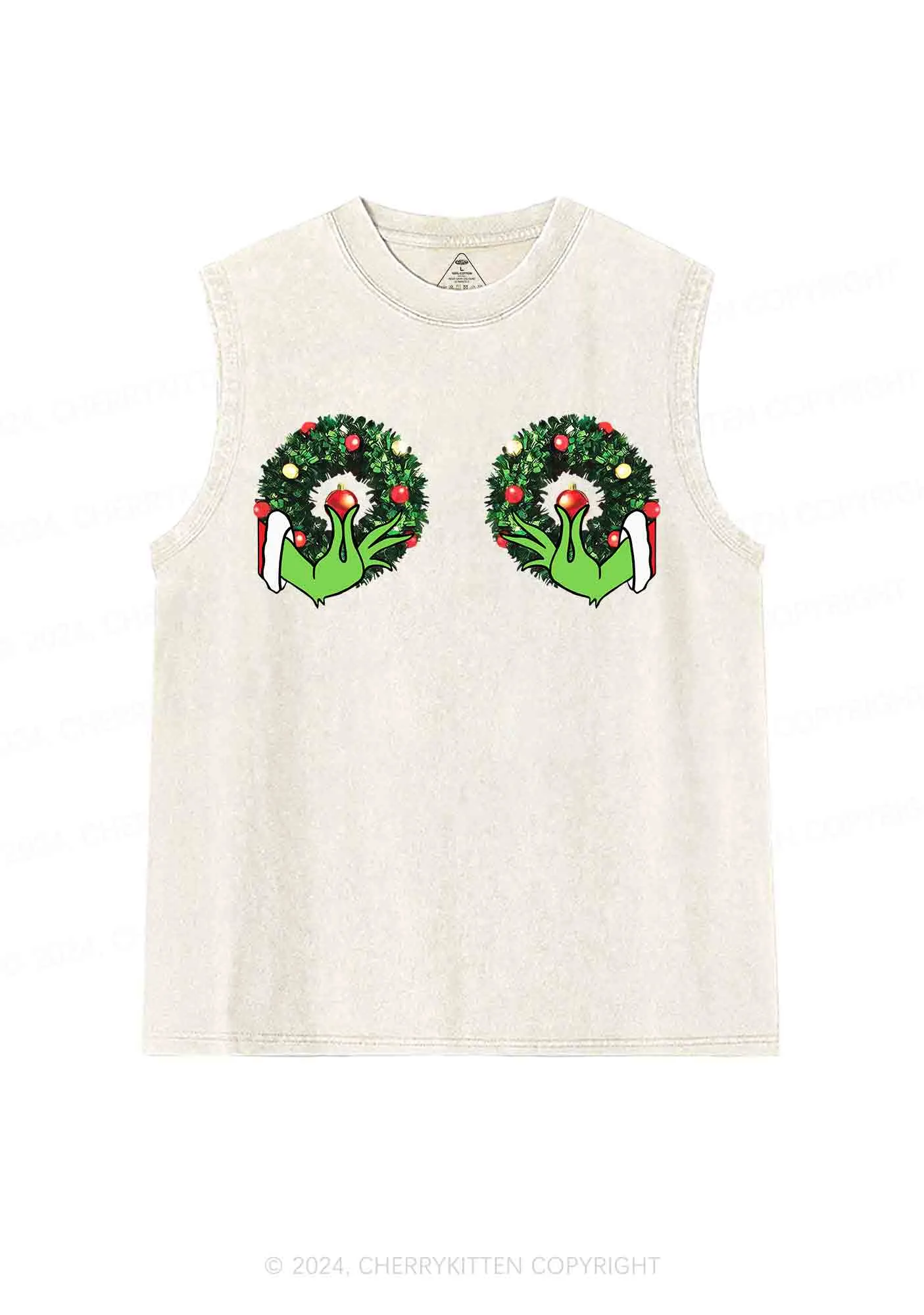 Christmas Wreath Y2K Washed Tank Cherrykitten