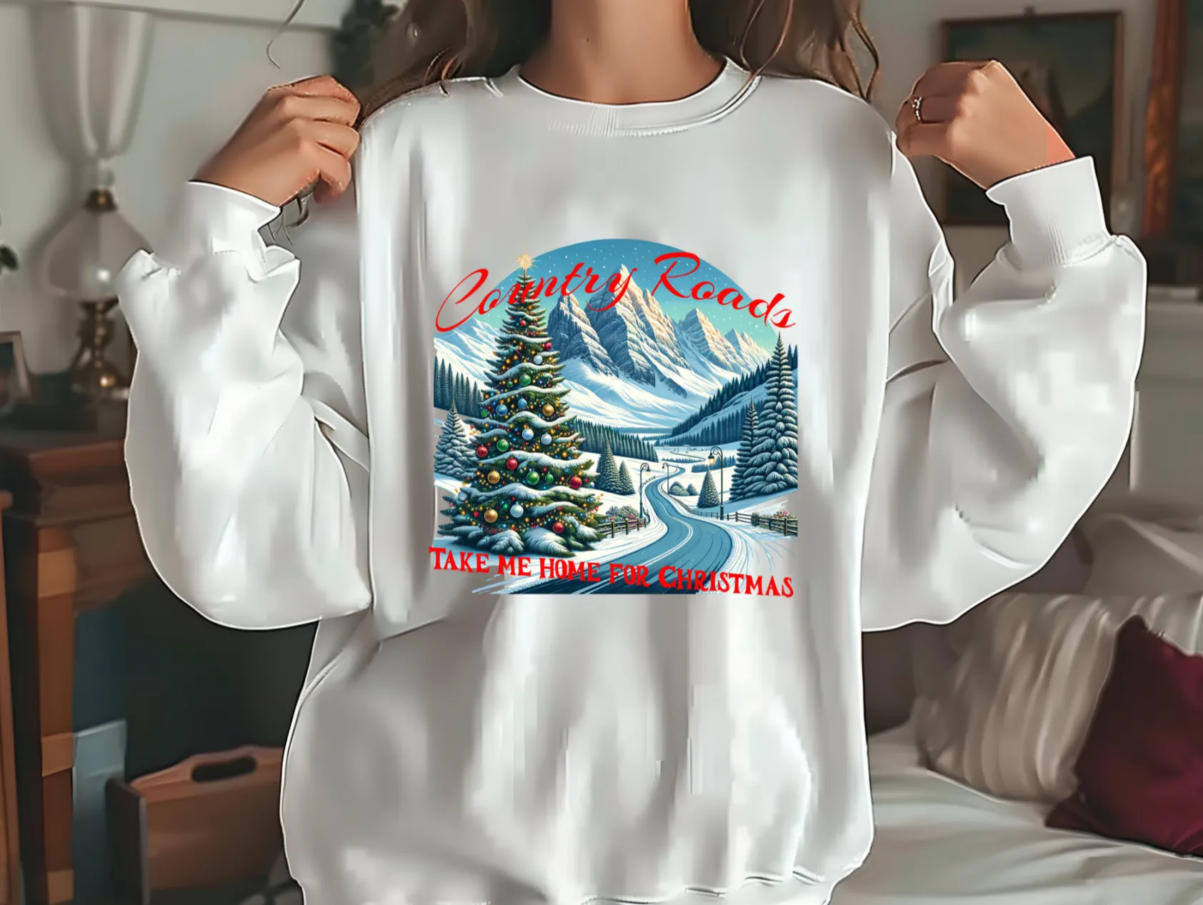 Country Road Christmas Journey Crewneck Sweatshirt, Country Music Sweater, Christmas Sweater