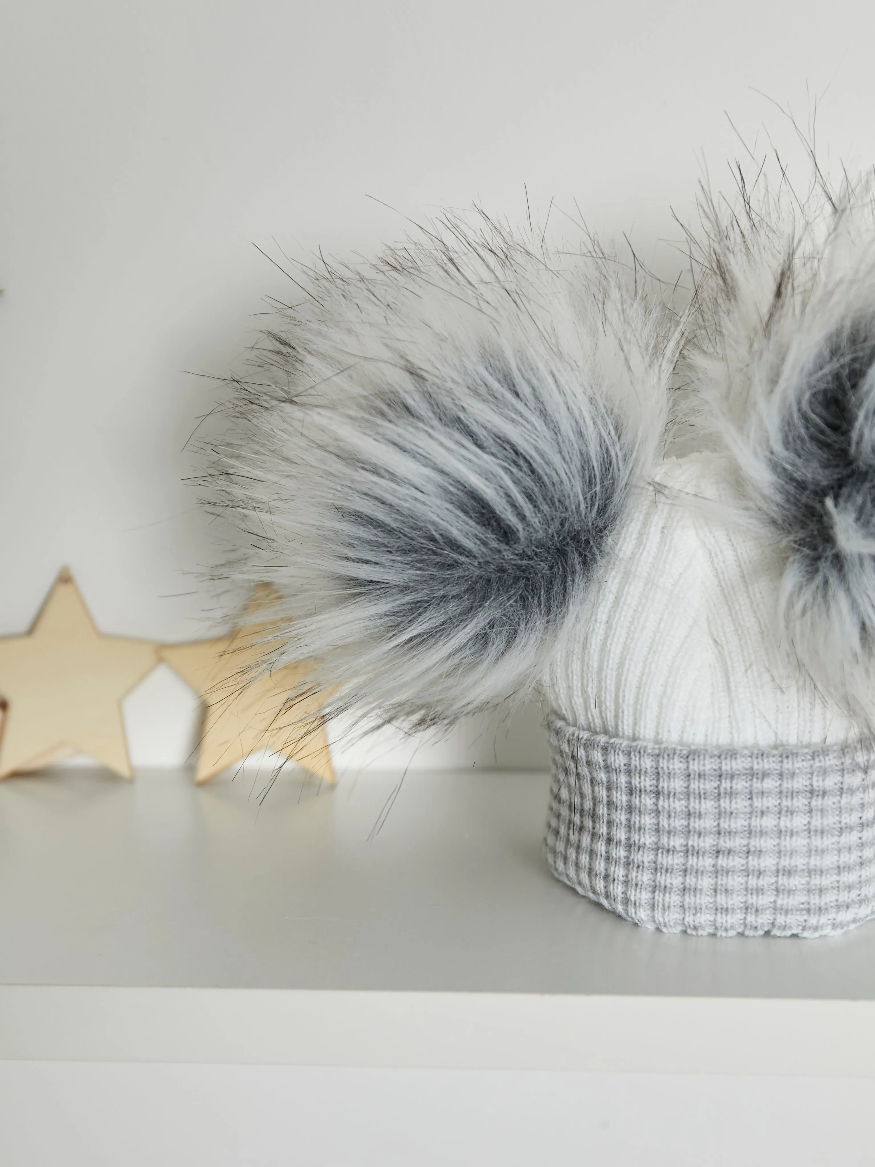 Double Faux Fur Pom Pom Hat