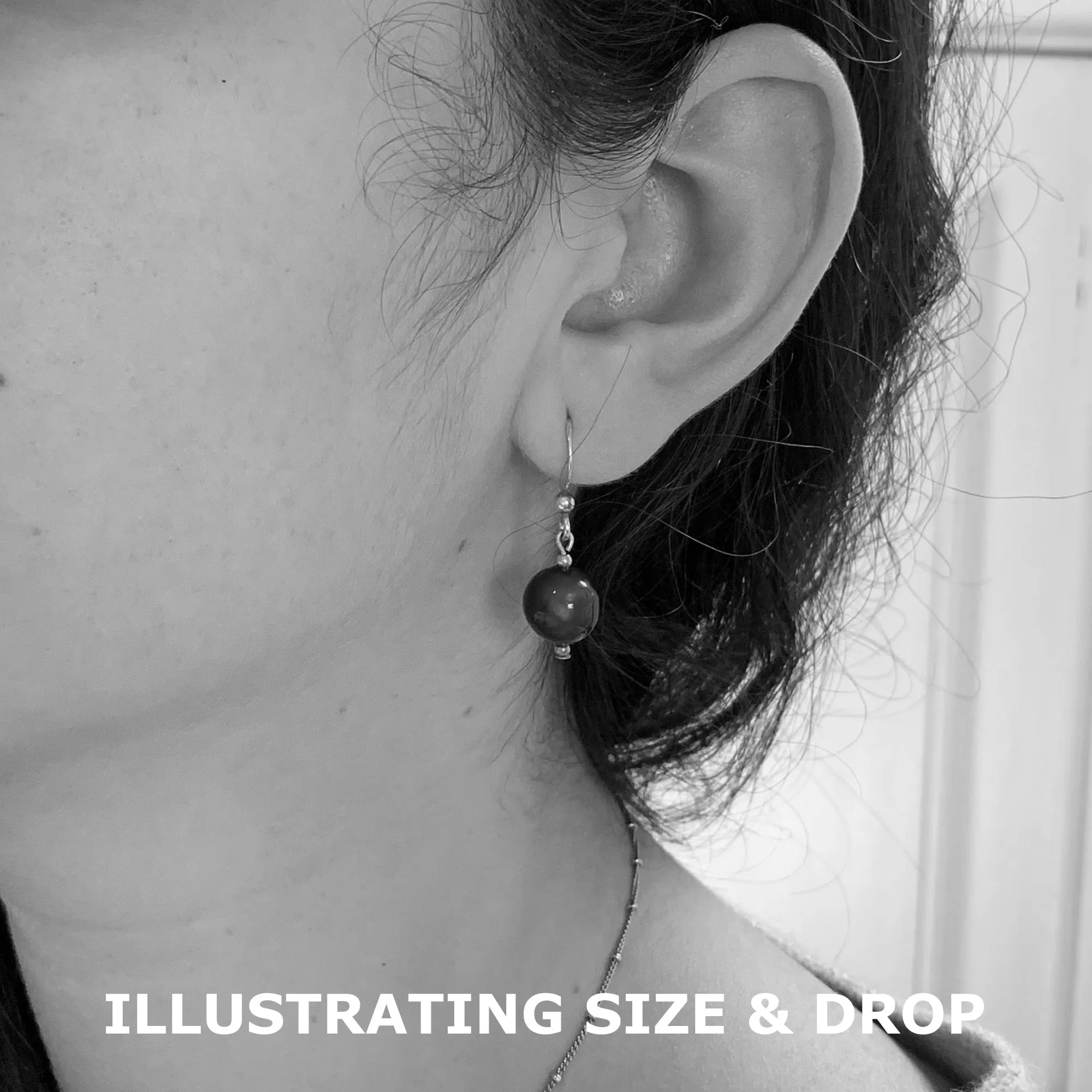 Earrings with grey Murano glass mini sphere drops on silver or gold hooks