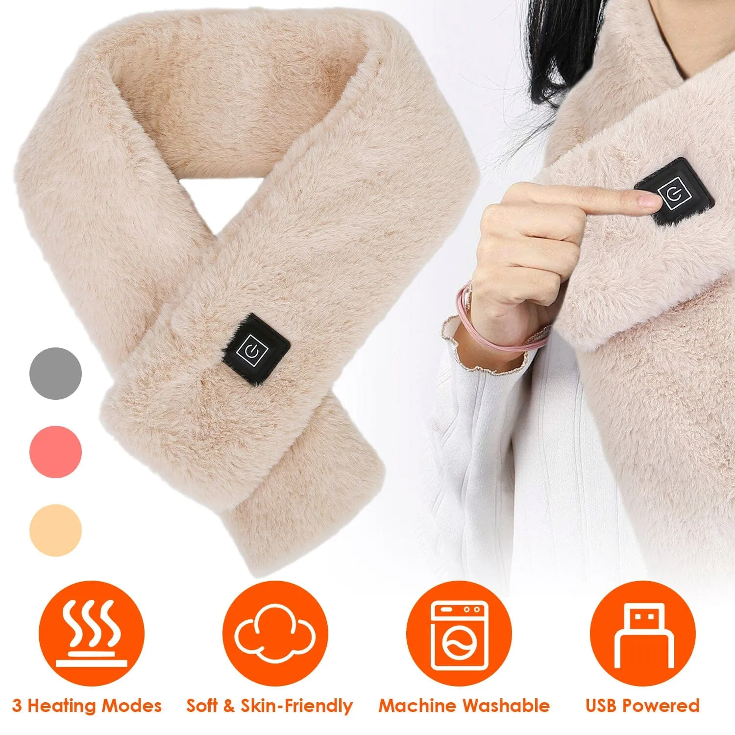 Electric Heated Scarf USB Heating Neck Shawl Soft Warm Scarves with 3 Heating Modes