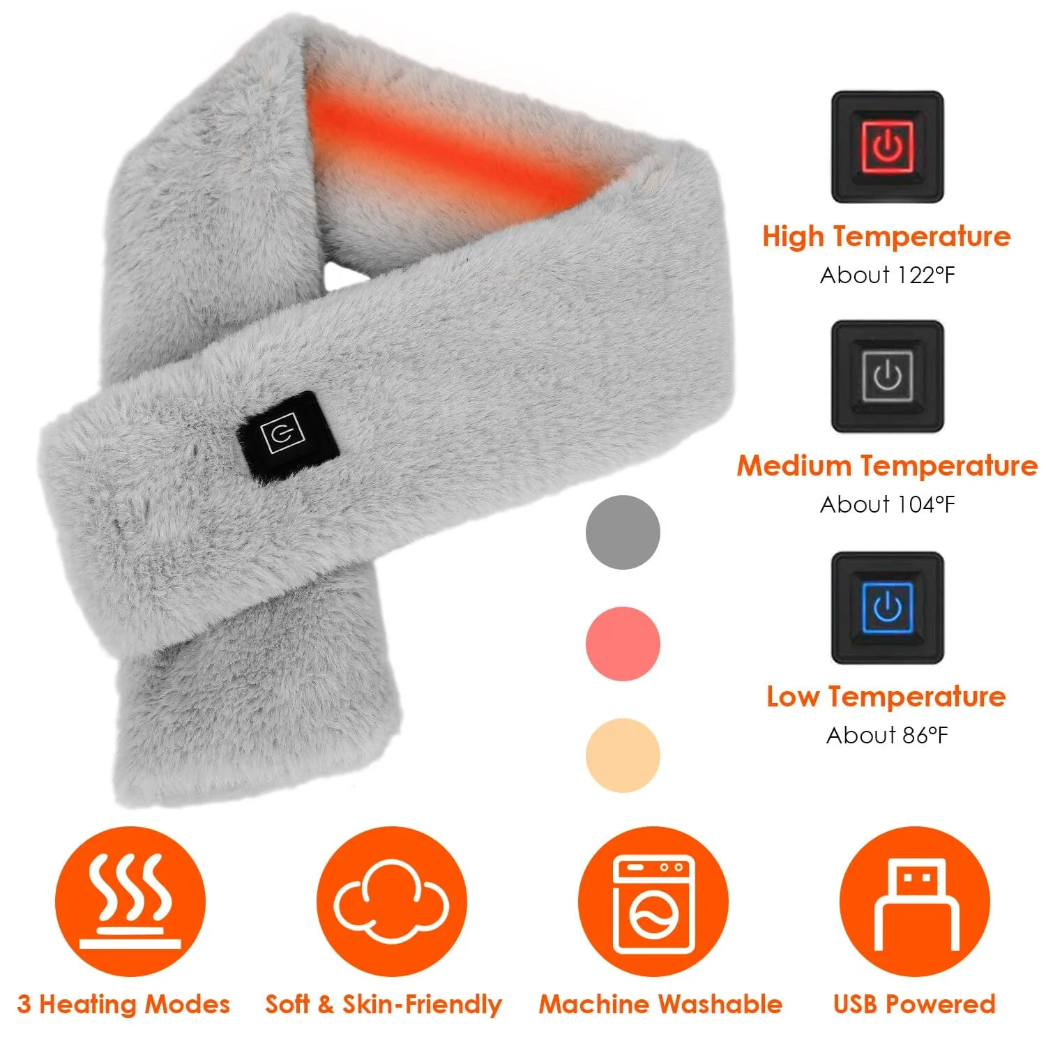 Electric Heated Scarf USB Heating Neck Shawl Soft Warm Scarves with 3 Heating Modes