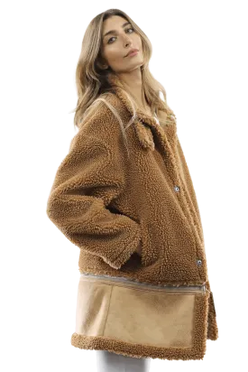 Faux Fur Coat with Zipper detail - Brown