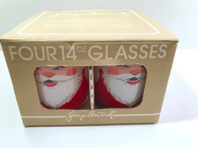 Georges Briard Signed Vintage Santa Double Old Fashion Glasses (Set of 4)