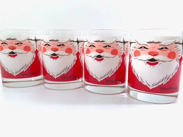 Georges Briard Signed Vintage Santa Double Old Fashion Glasses (Set of 4)