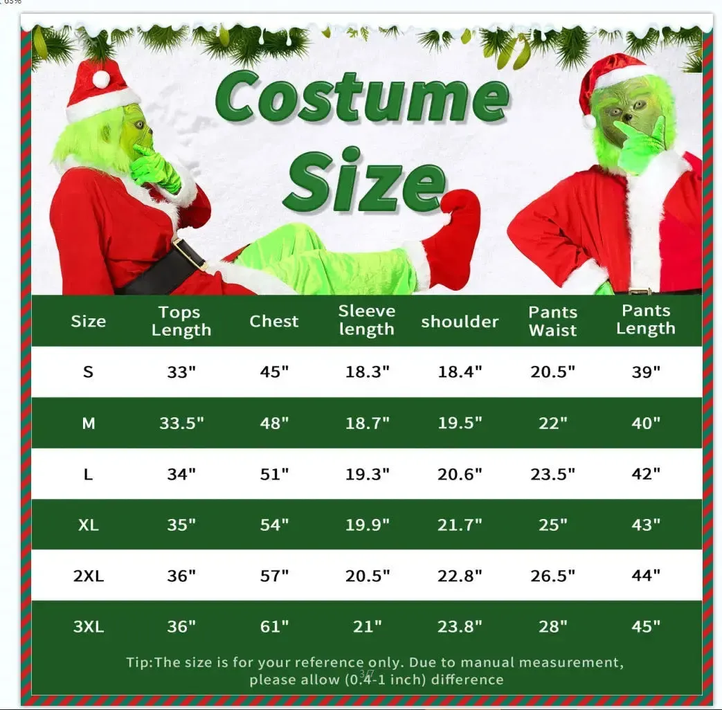 GRINCH Party Costume Grinch Suit 7 pcs