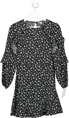 H&M Black Flounce Trimmed Dress UK 4