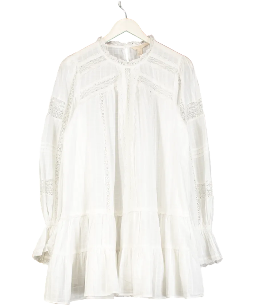 H&M White Lace Trimmed Cotton Dress UK S
