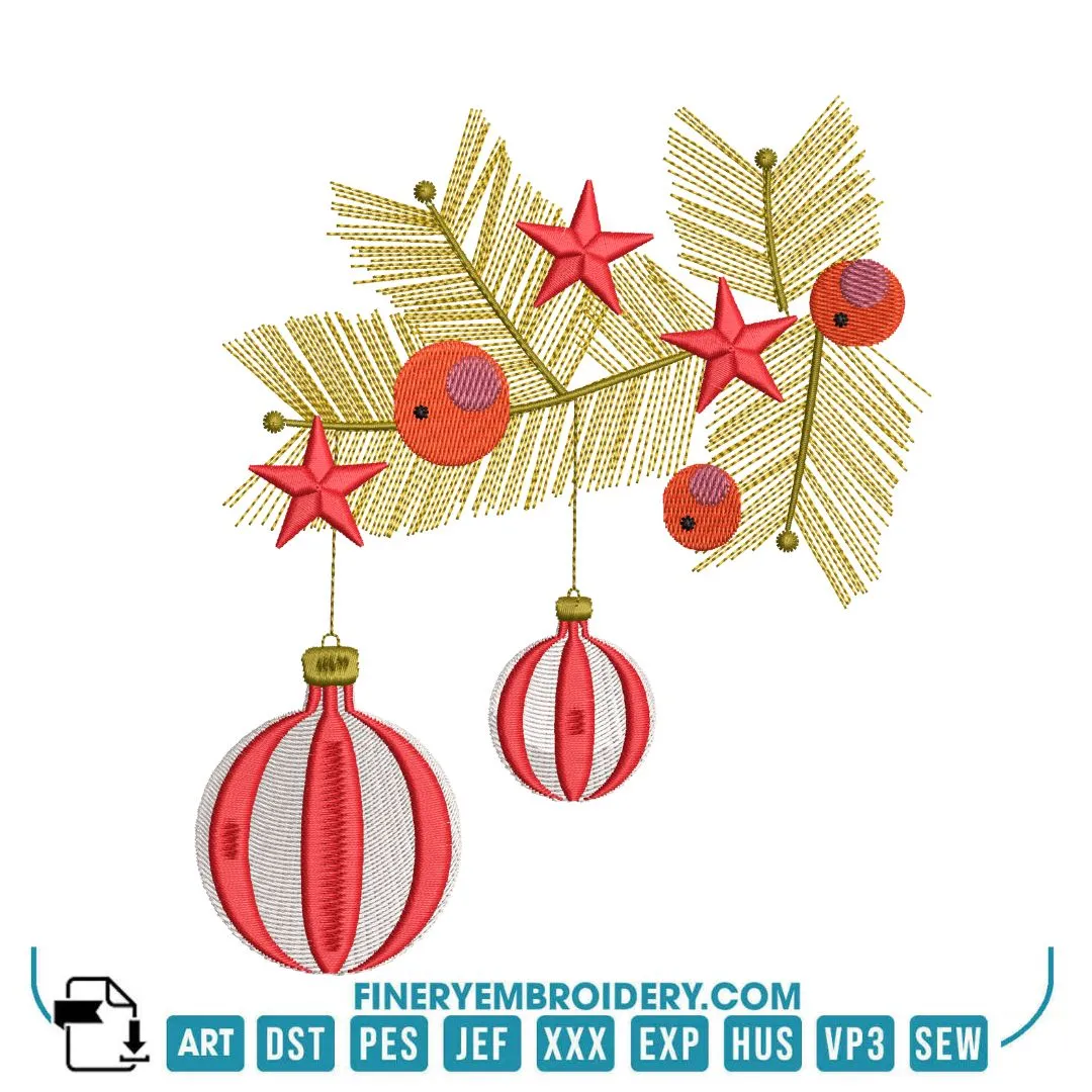 Holiday Decorations Embroidery Design Pack – 12 Festive designs - 3 Sizes