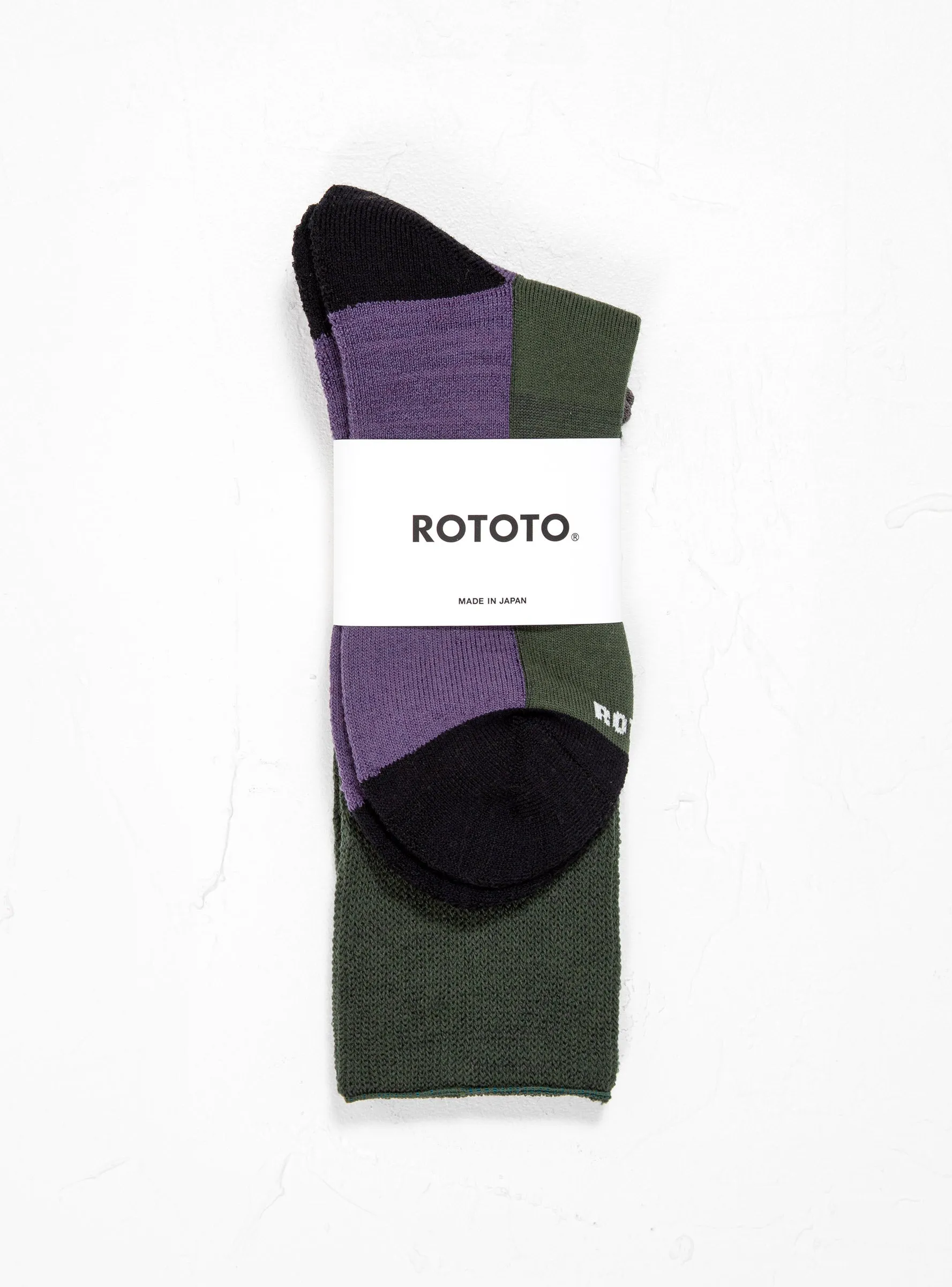 Hybrid Pile Crew Socks Dark Green, Purple & Black