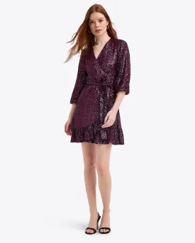 Jordan Long-Sleeve Wrap Dress in Sequins
