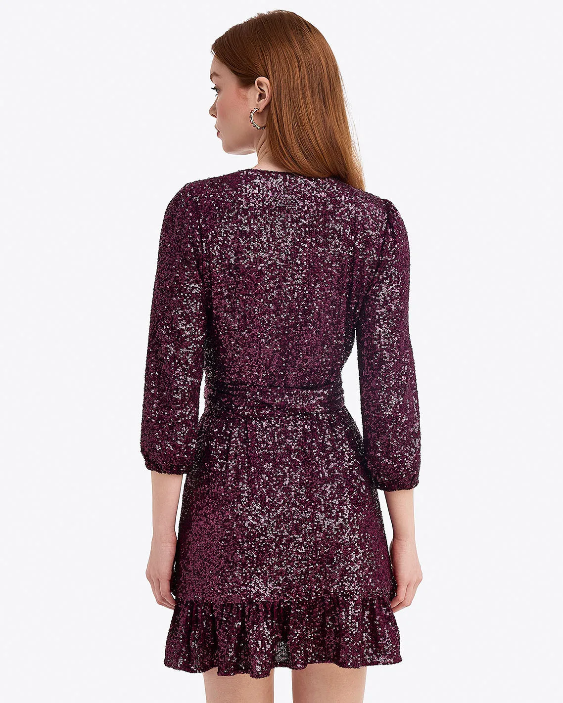 Jordan Long-Sleeve Wrap Dress in Sequins