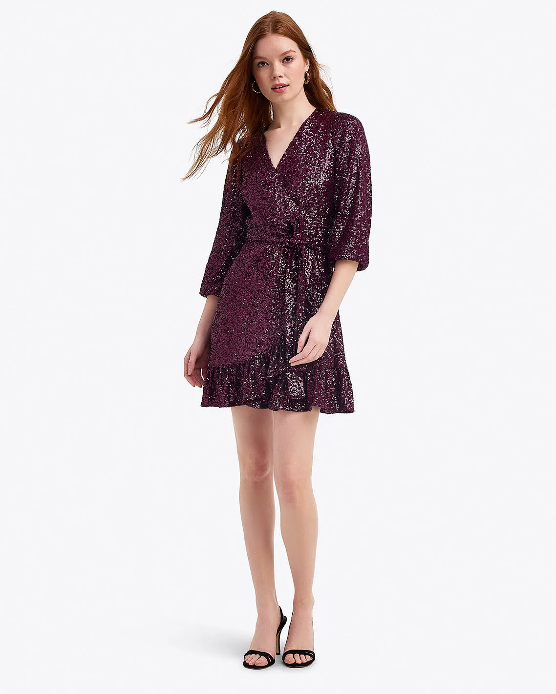Jordan Long-Sleeve Wrap Dress in Sequins