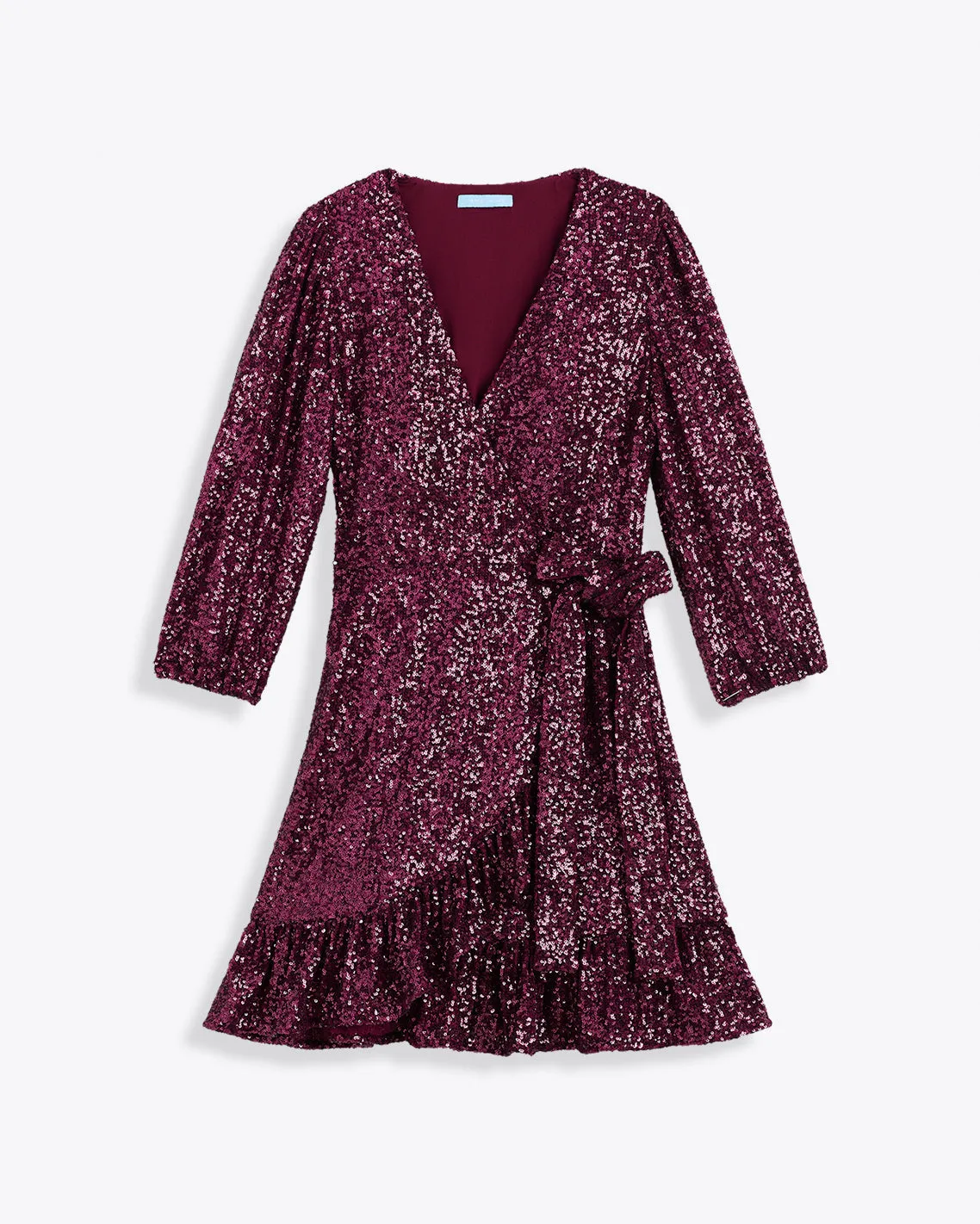 Jordan Long-Sleeve Wrap Dress in Sequins