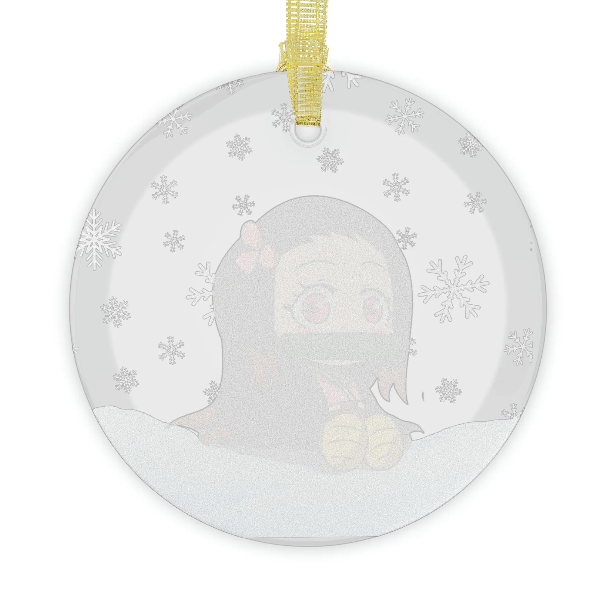 Kawaii Anime Glass Ornament -Charming Anime Decoration with Golden Ribbon