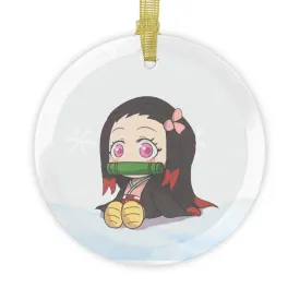 Kawaii Anime Glass Ornament -Charming Anime Decoration with Golden Ribbon