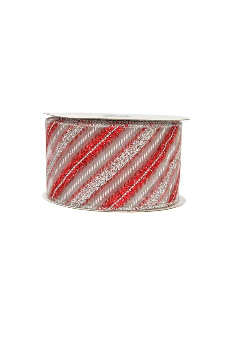 Landmark Christmas Ribbon 2.5" x 5 yards with Red Line Design - White