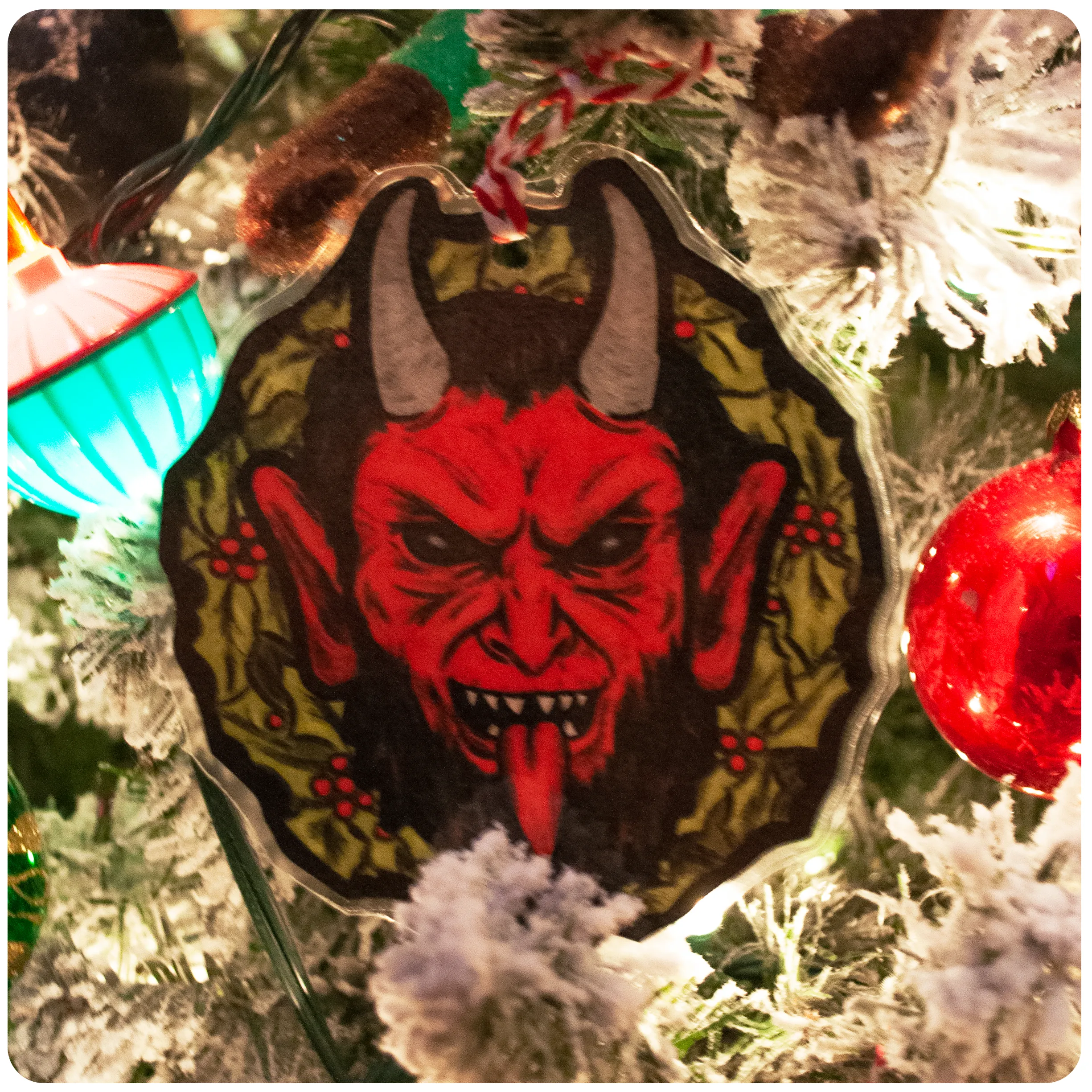 Large Krampus Wreath Christmas Tree Ornament Set of 3