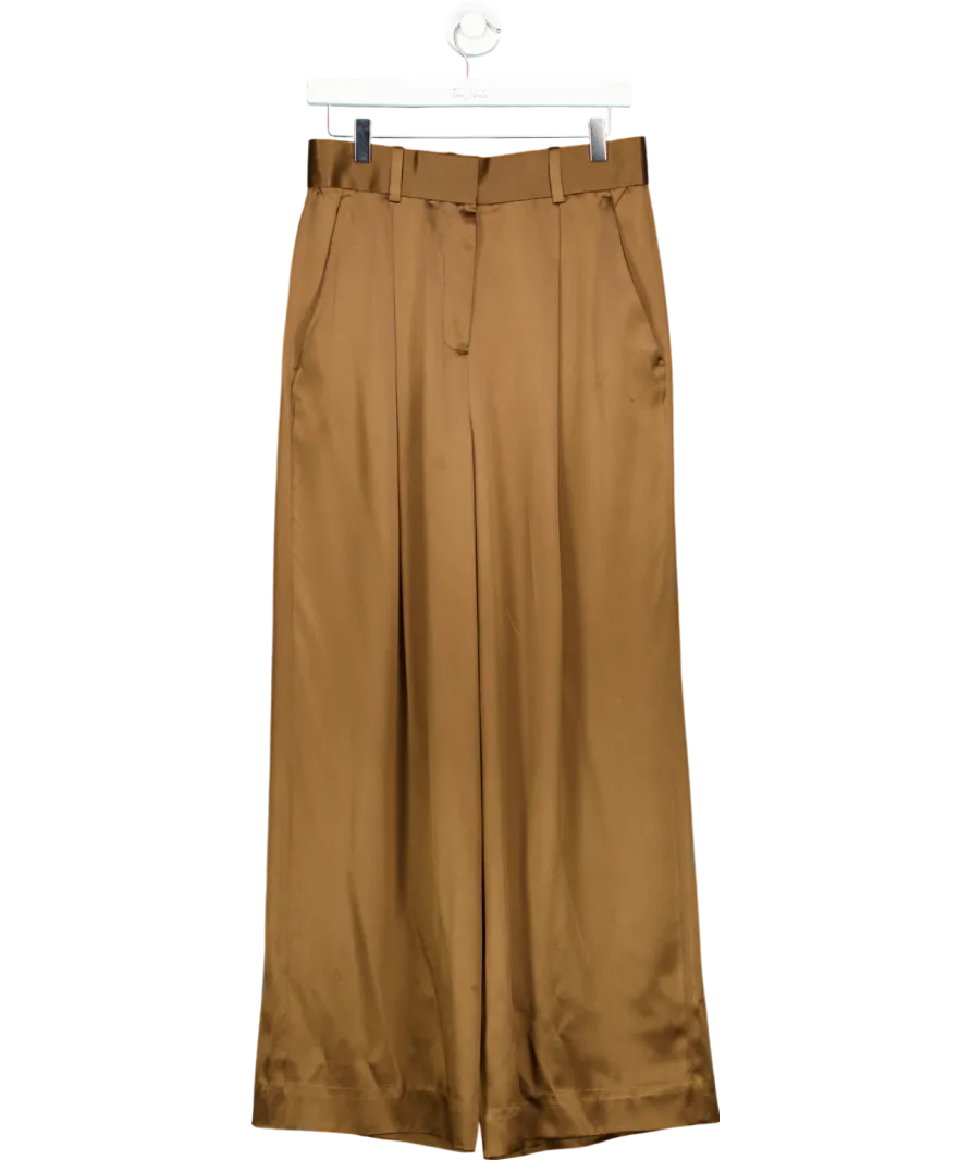 LILYSILK Chocolate Brown High-waisted Wide Leg Dense Silk Pants UK 6