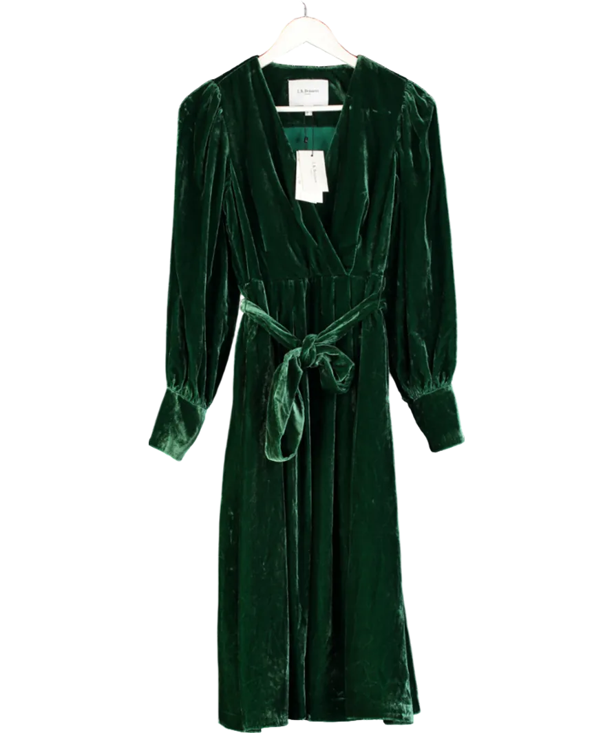 LK Bennett Green Velvet Roman Long Sleeve Midi Dress UK 6
