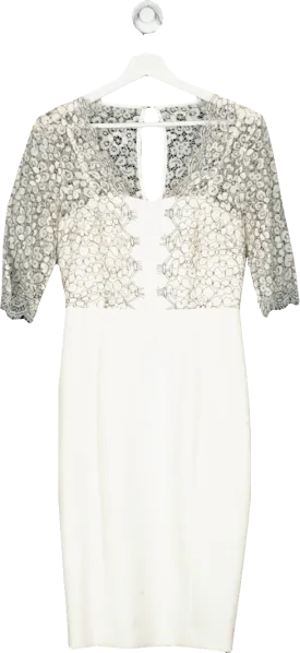 LK Bennett White Lace Trimmed Midi Dress UK 8