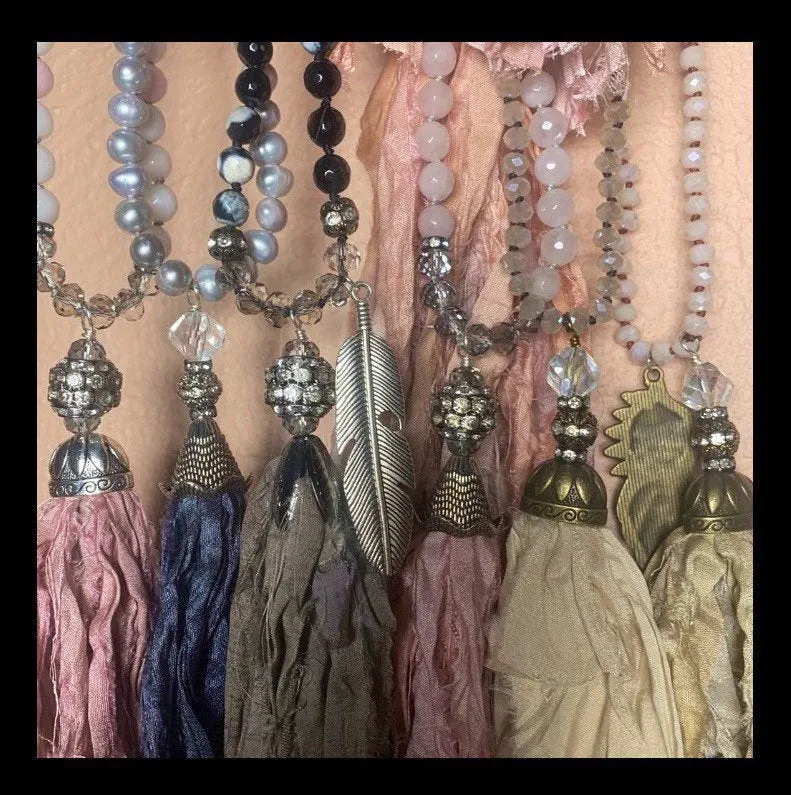 Pendant Necklaces shabby shores couture jewelry accessories Mother’s Day gift present birthday shower pink beaded tasseled fringed feminine