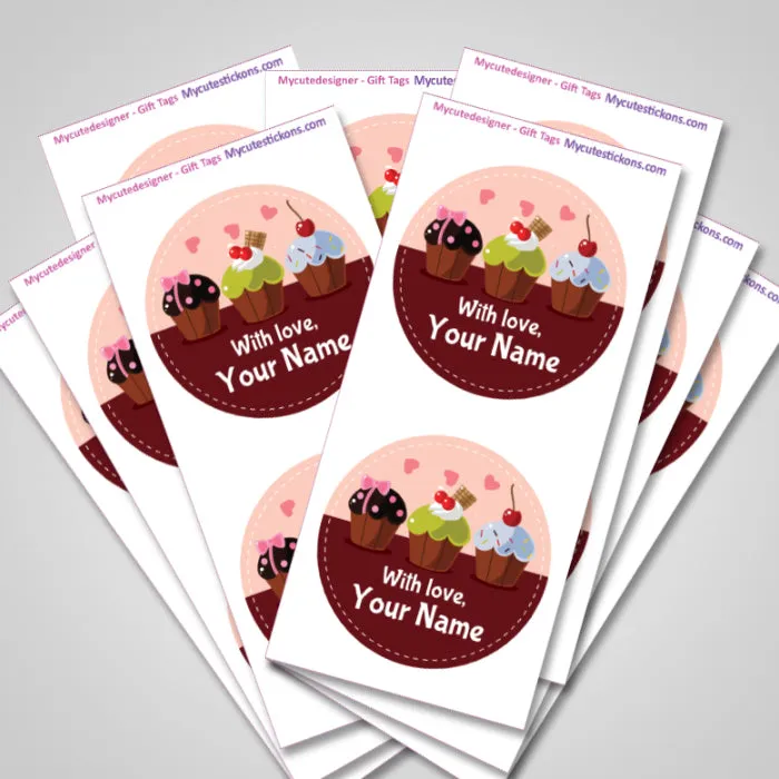 Personalised Gift Sticker - Cuppy Cake - Set of 60