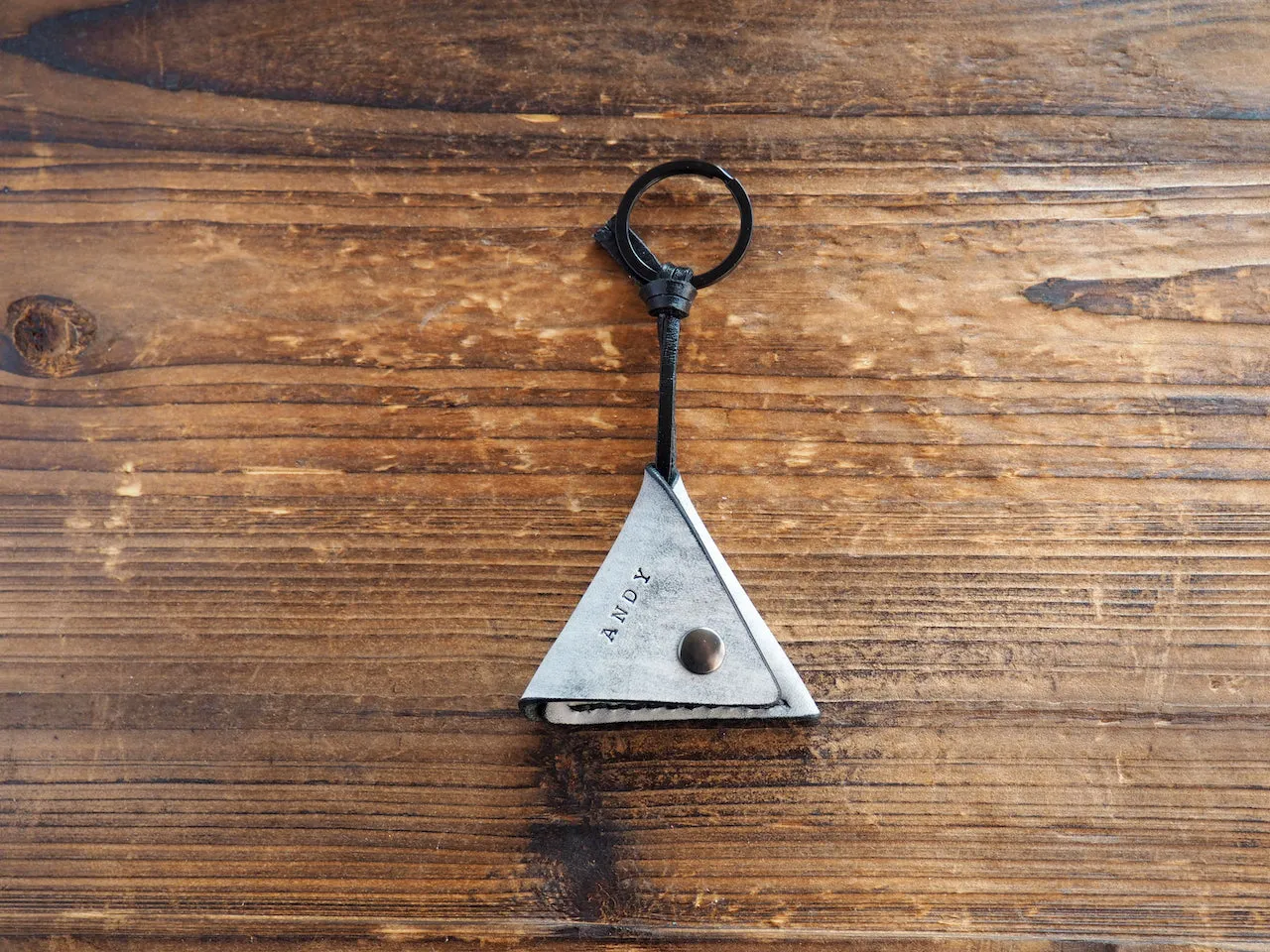 Personalized Leather Folded Guitar Pick Holder Keychain #Ghost Black