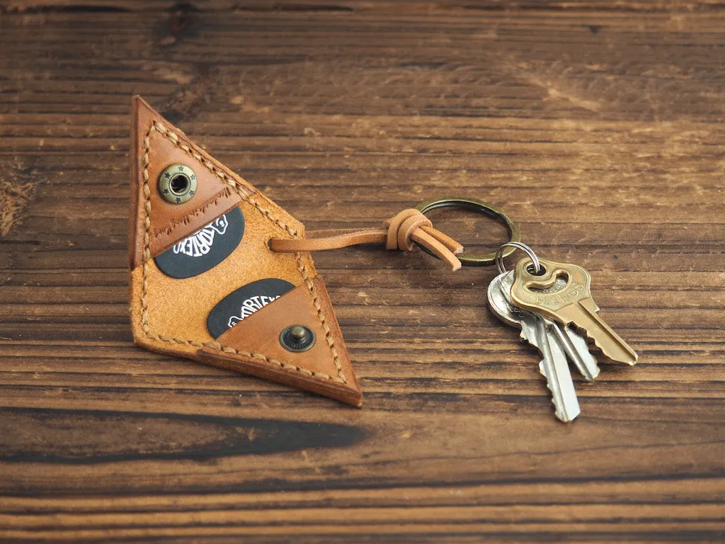 Personalized Leather Guitar Pick Holder Keychain #Brown