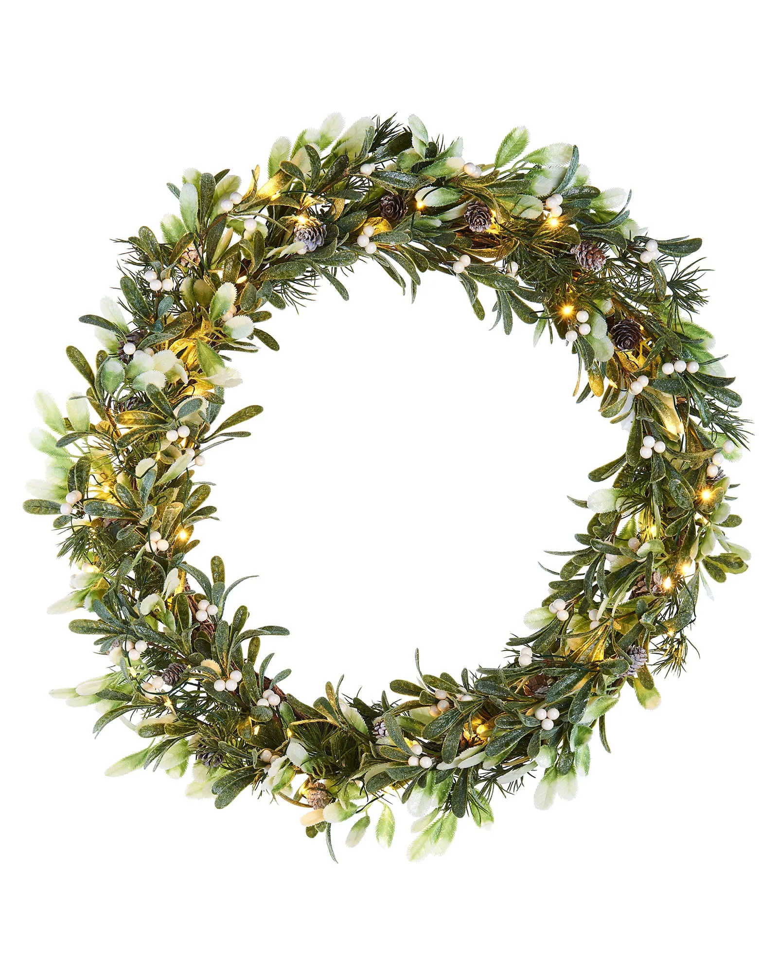Pre-Lit Frosted Mistletoe Wreath, 76 cm