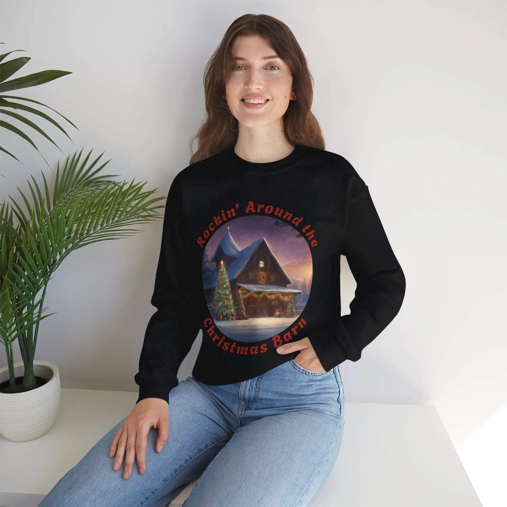 Rockin' Around the Christmas Barn Crewneck Sweatshirt, Country Music Sweater, Christmas Sweater
