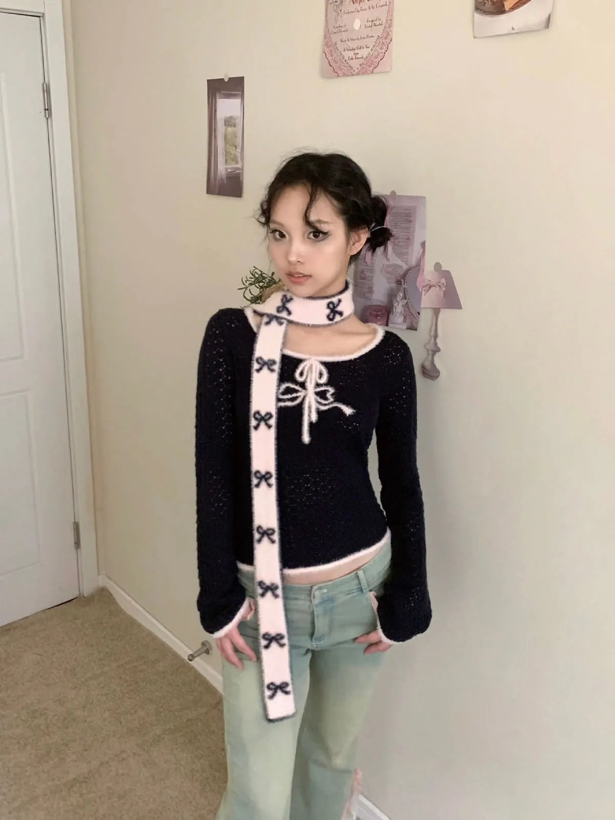 Sic Astra Angel Energy Ribbon Knitting 2 sides Scarf (Faux Fur)