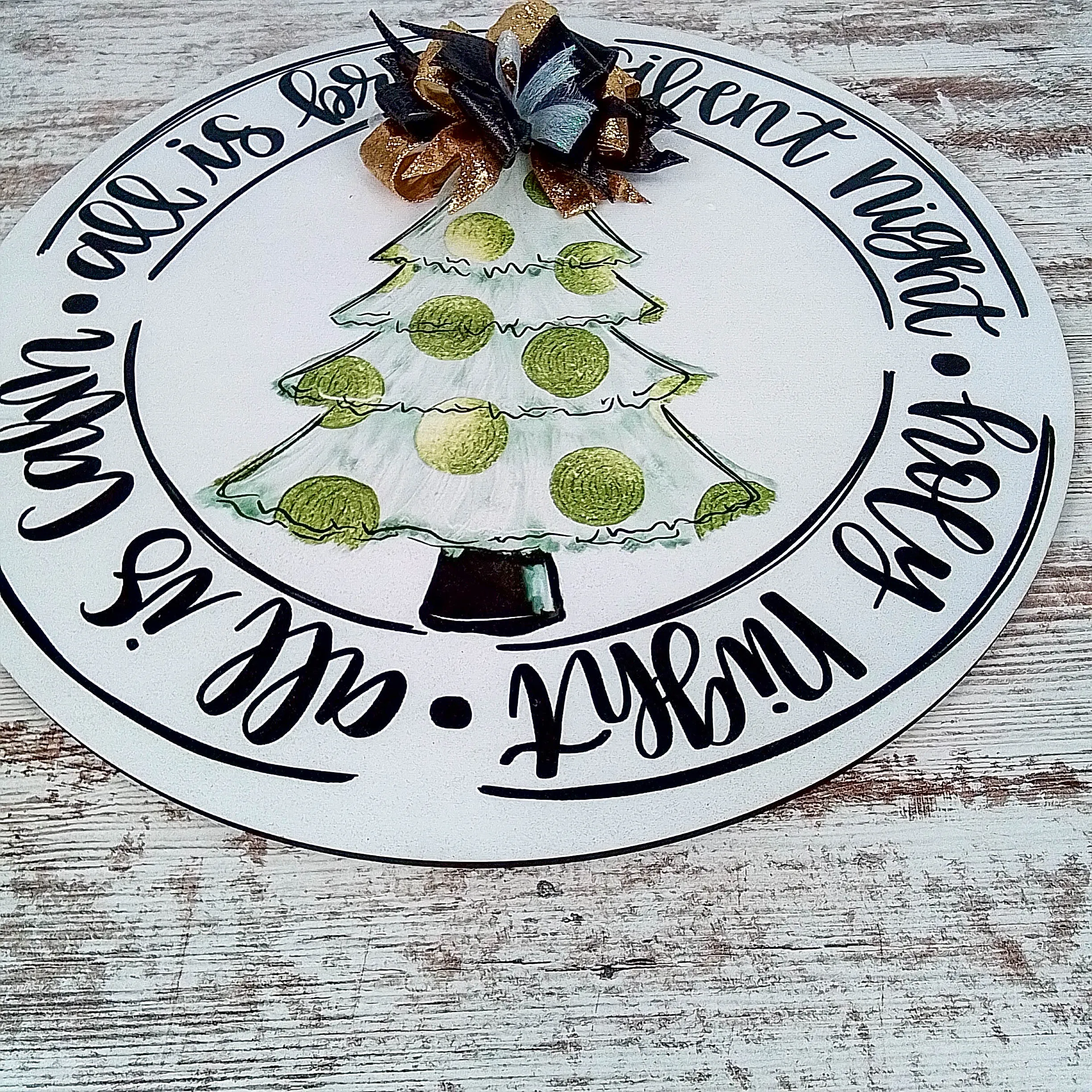 Silent Night Door Hanger - Gold and Black Christmas Decor - Round Circle Design