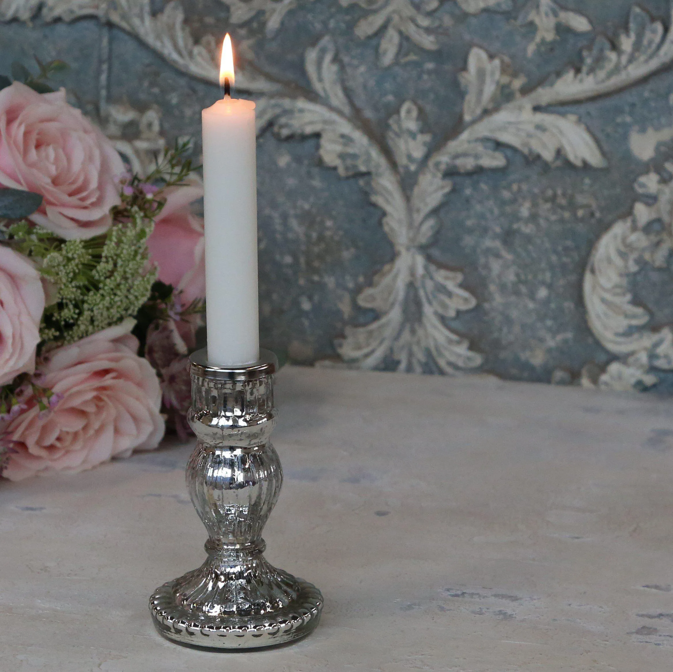 Small Antique Silver Glass Candlesticks