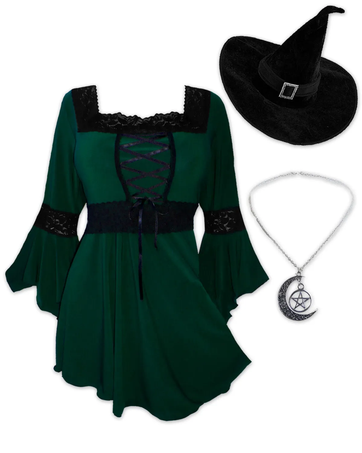 Spellcaster Witch Costume with Renaissance Top, Envy