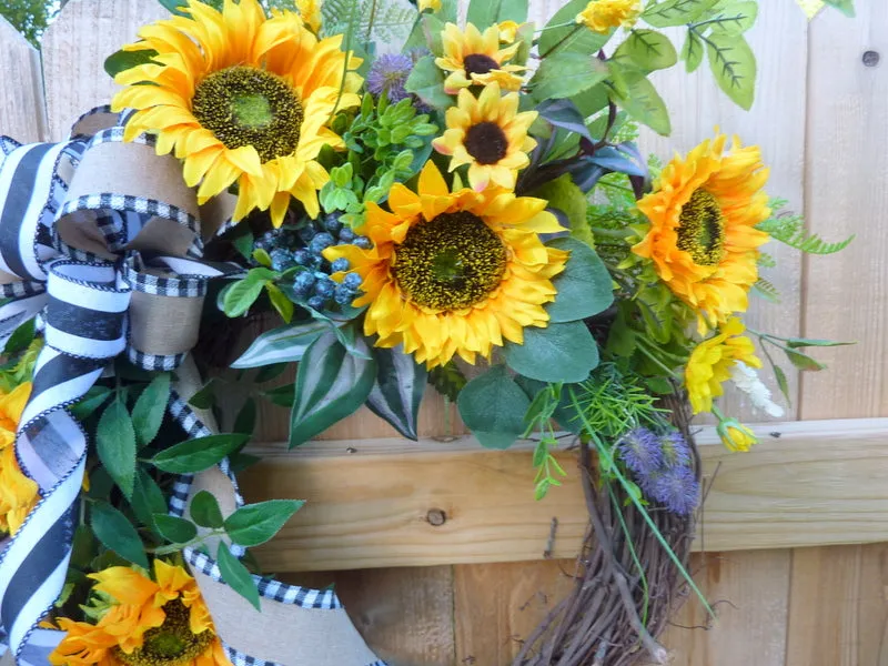 Sunflower wreaths, wreath for front door, French Country Decor