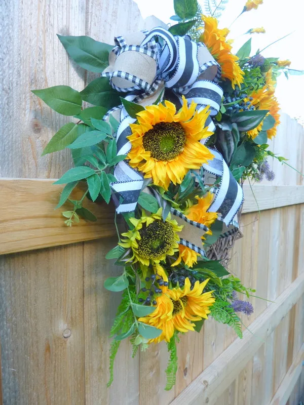 Sunflower wreaths, wreath for front door, French Country Decor