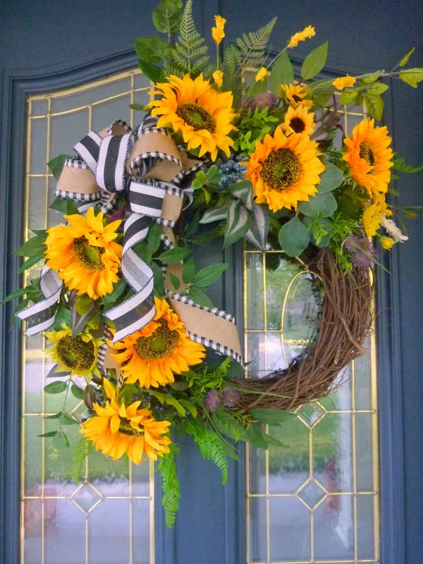 Sunflower wreaths, wreath for front door, French Country Decor