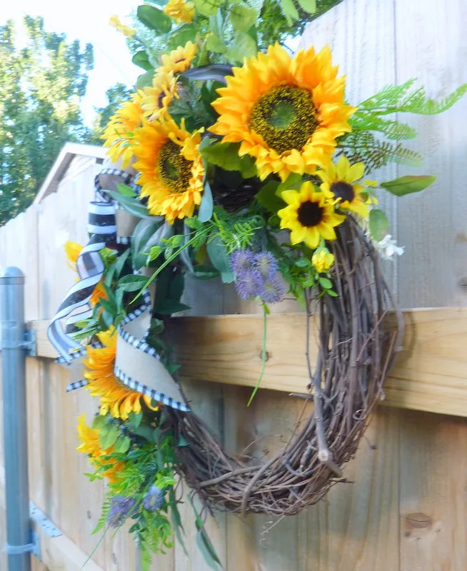 Sunflower wreaths, wreath for front door, French Country Decor