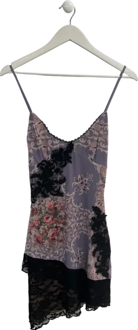 Tiger Mist Multicoloured Lace Trimmed Floral Mesh Mini Dress UK S