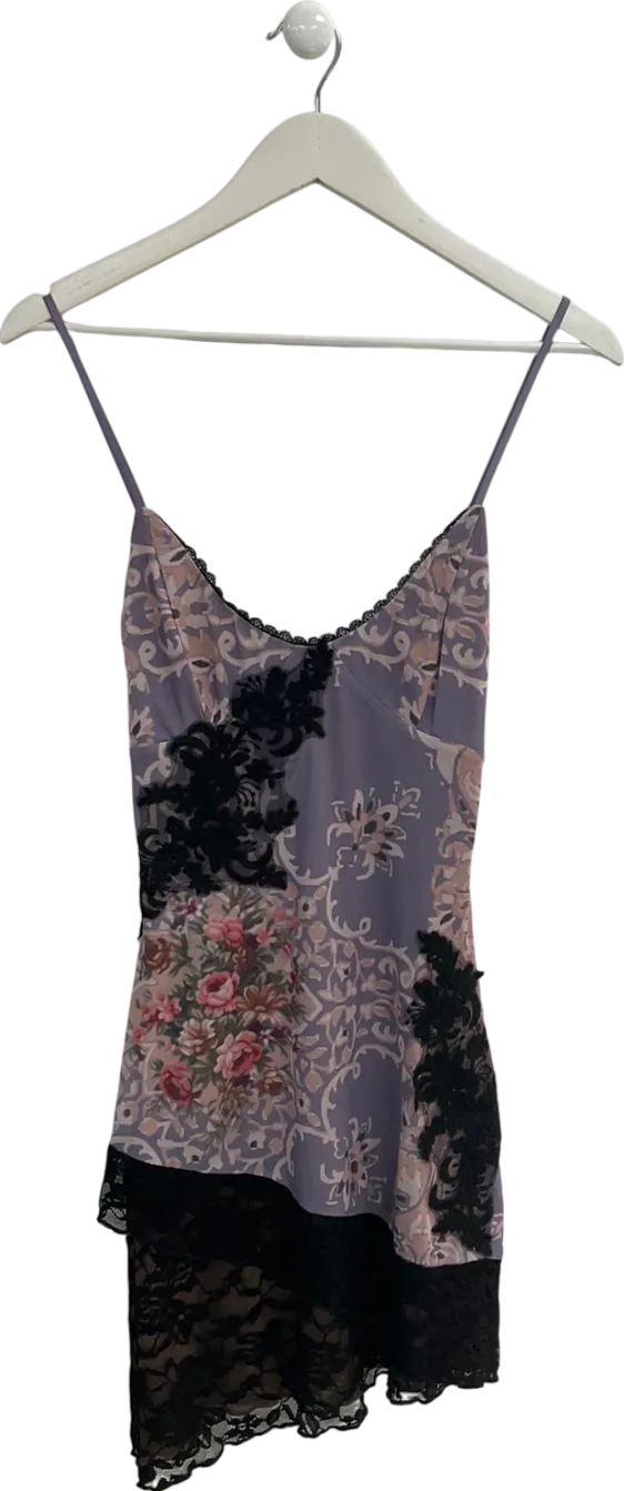 Tiger Mist Multicoloured Lace Trimmed Floral Mesh Mini Dress UK S