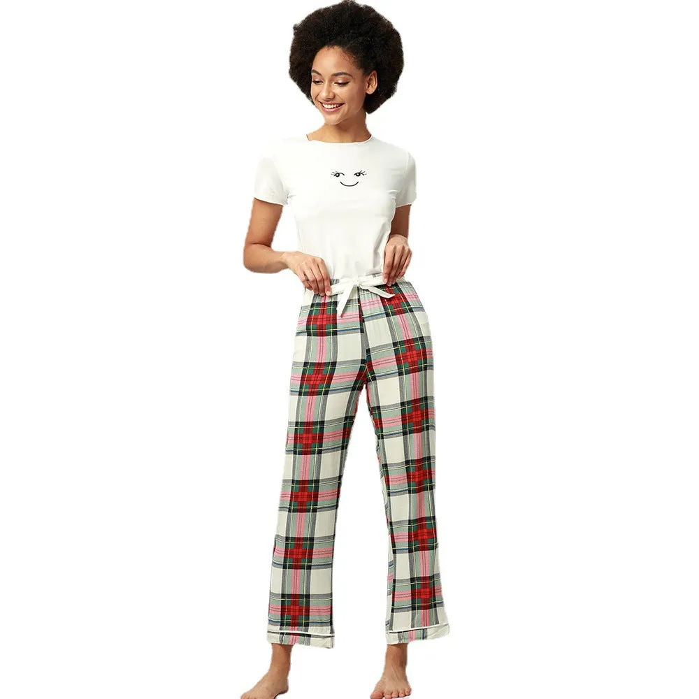 Toleet Black Friday Cyber Monday Christmas gift ideas Pajamas Women's Spring and Autumn Casual Short-Sleeved Trousers Home Wear Suit