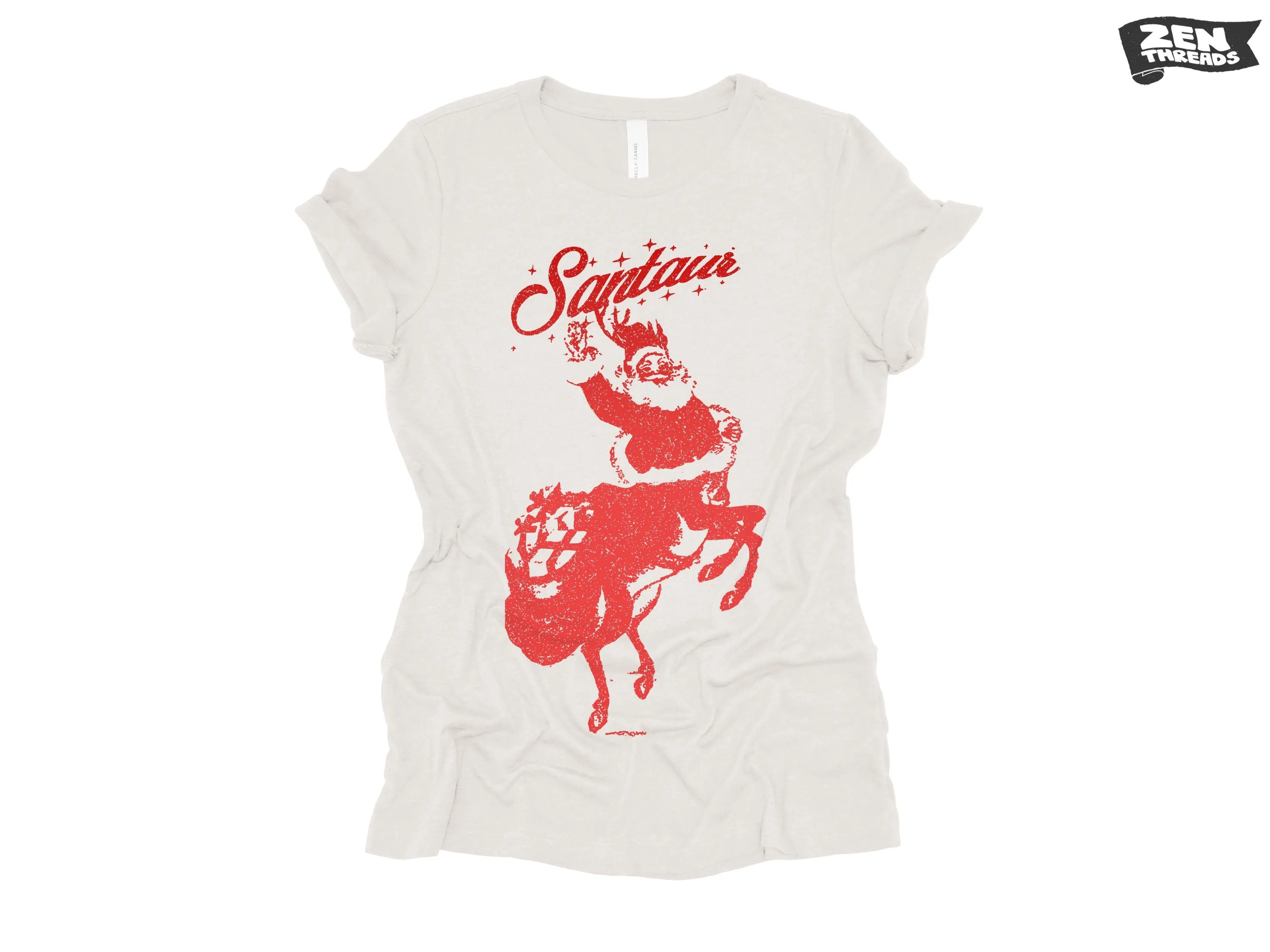 Womens SANTAUR Santa holiday funny Tri Blend t shirt [ Colors] s m l xl xxl Hand Screen Printed Zen Threads custom Christmas