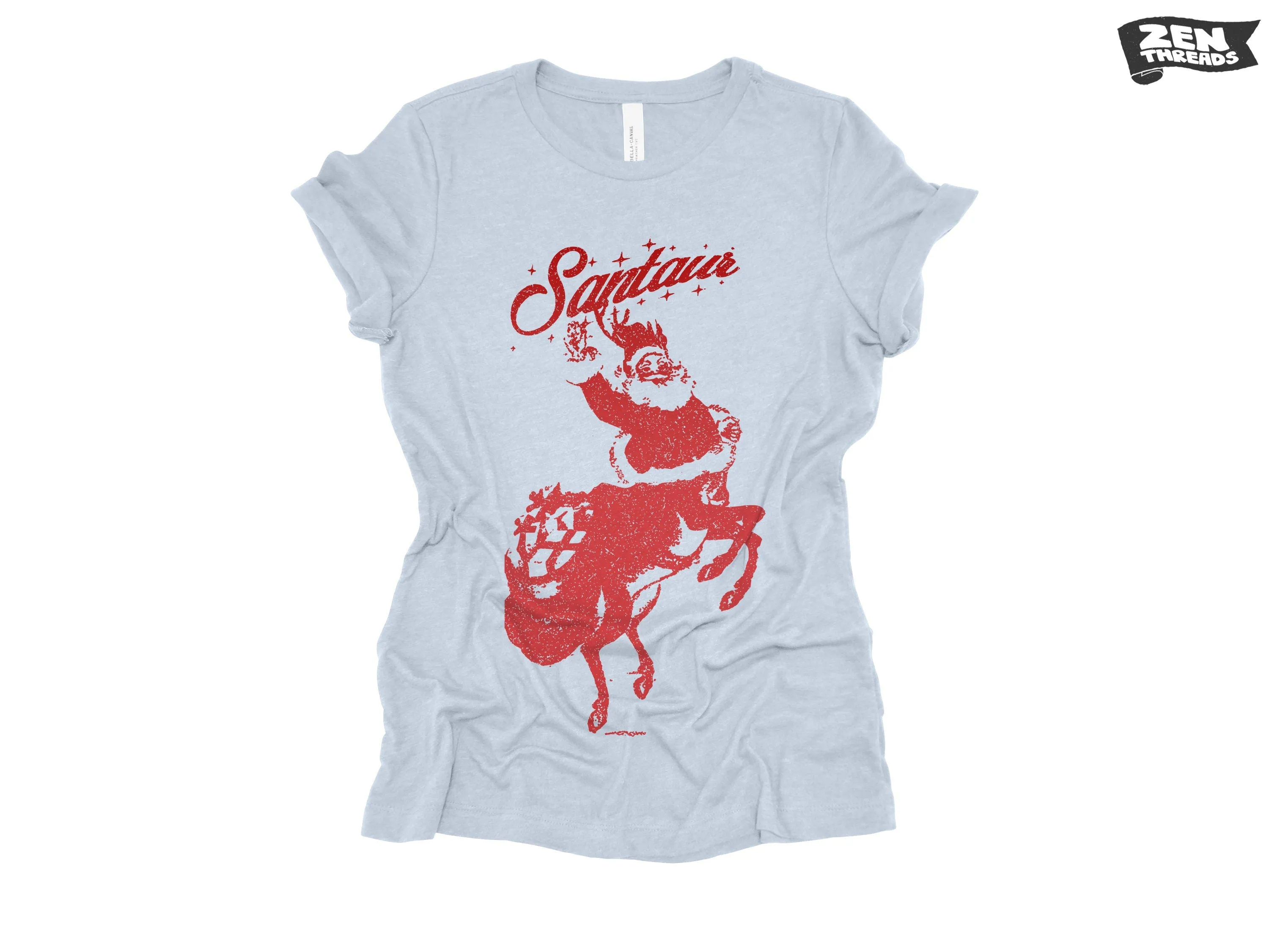 Womens SANTAUR Santa holiday funny Tri Blend t shirt [ Colors] s m l xl xxl Hand Screen Printed Zen Threads custom Christmas