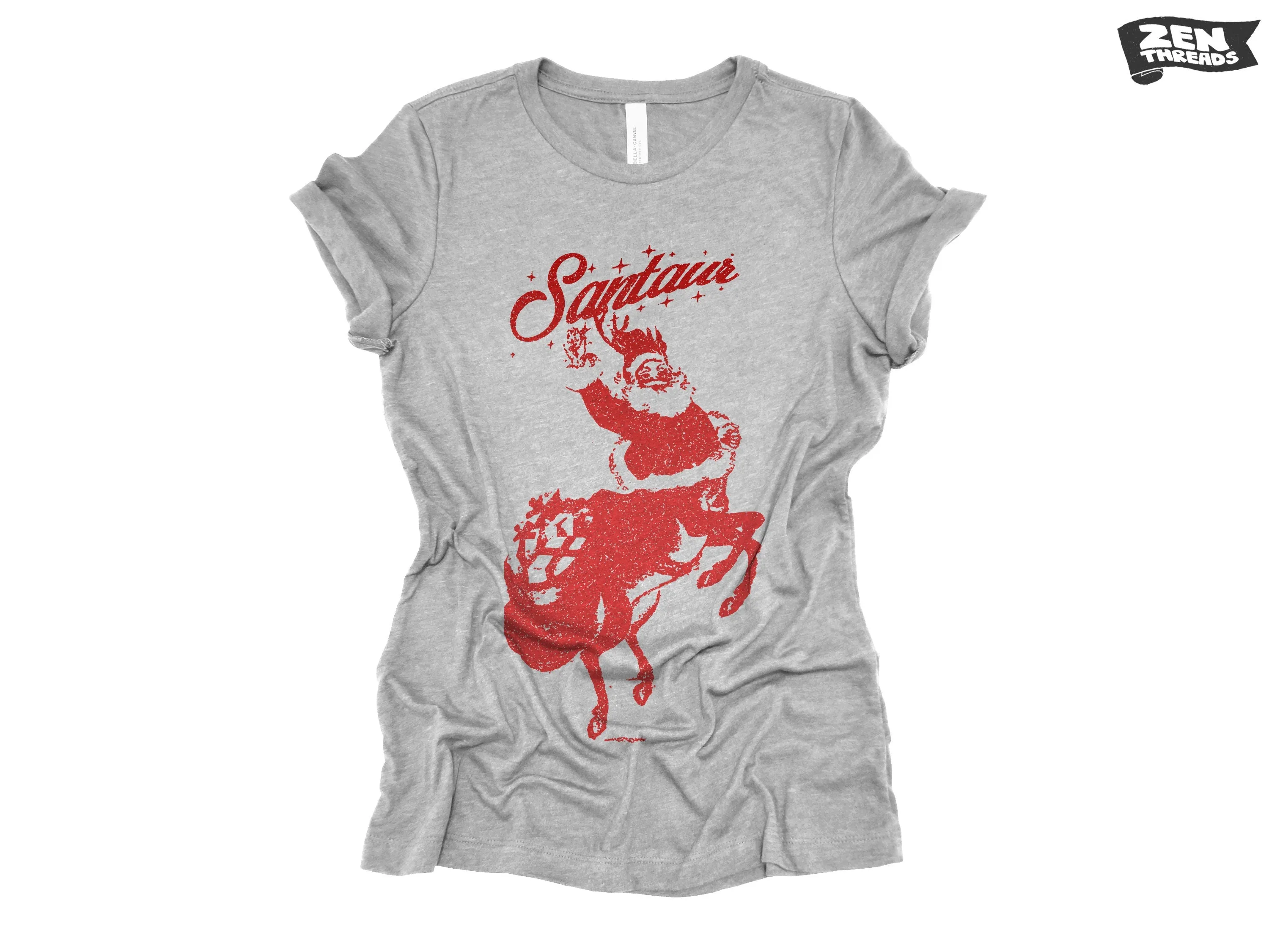 Womens SANTAUR Santa holiday funny Tri Blend t shirt [ Colors] s m l xl xxl Hand Screen Printed Zen Threads custom Christmas