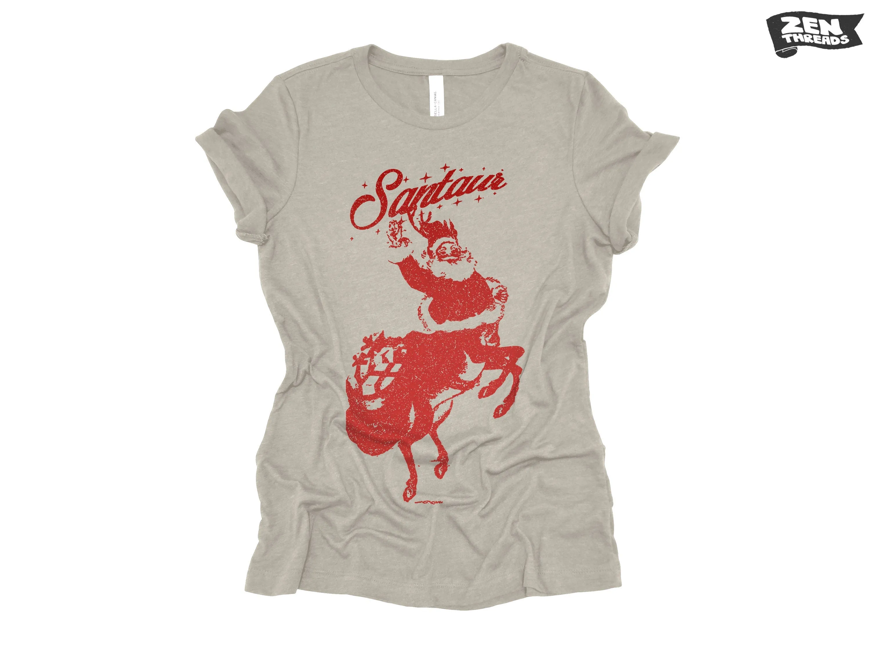 Womens SANTAUR Santa holiday funny Tri Blend t shirt [ Colors] s m l xl xxl Hand Screen Printed Zen Threads custom Christmas
